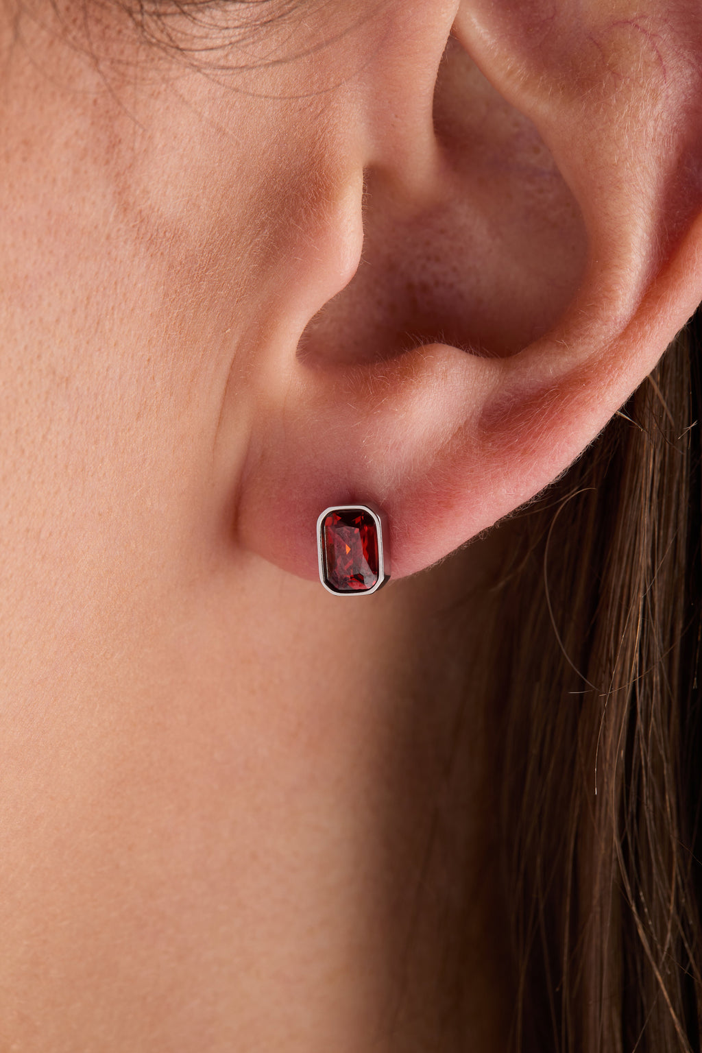 January Emerald-Cut Birthstone Stud
