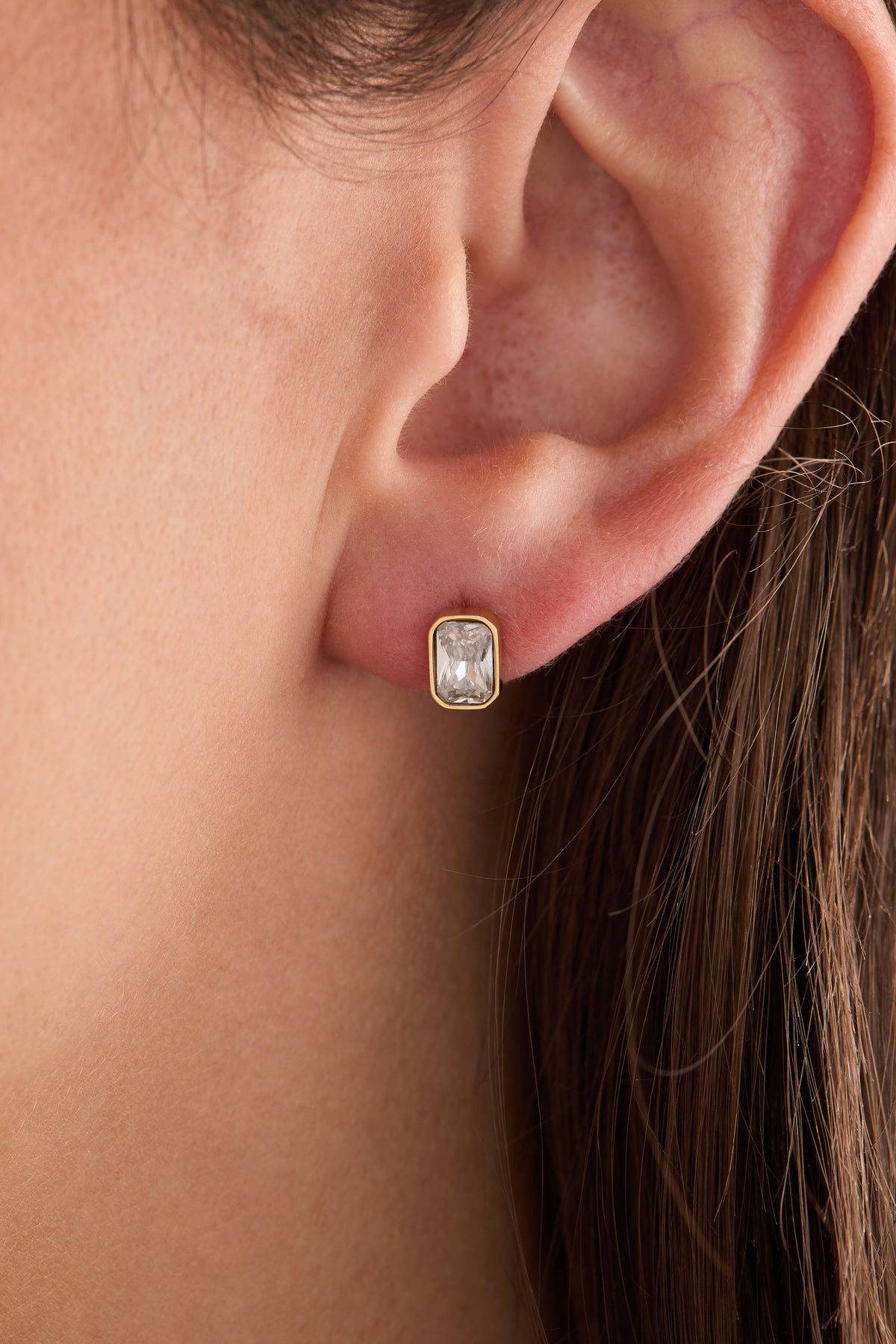 April Emerald-Cut Birthstone Stud Earrings
