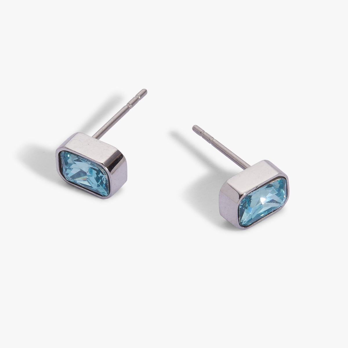March Emerald-Cut Birthstone Stud