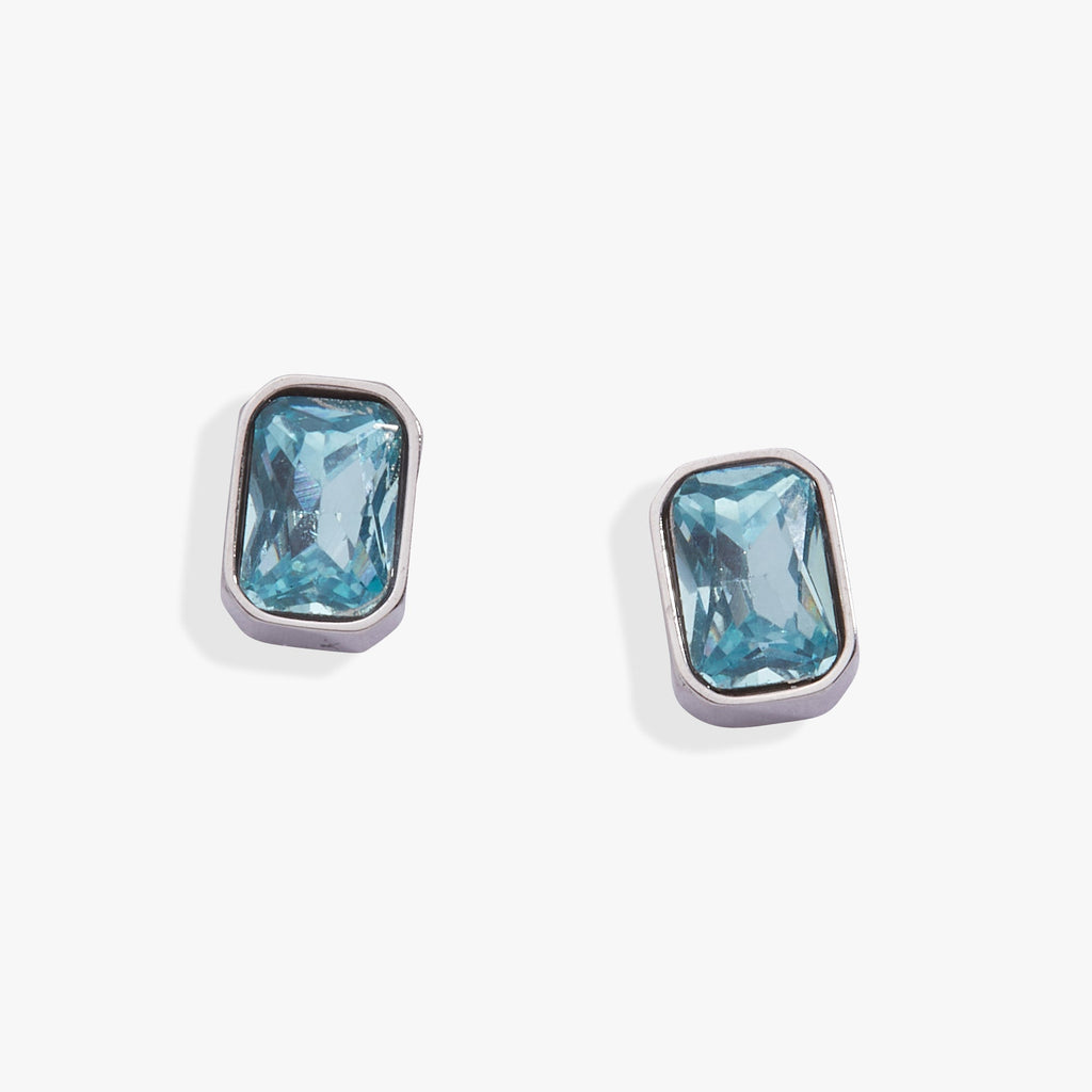 March Emerald-Cut Birthstone Stud