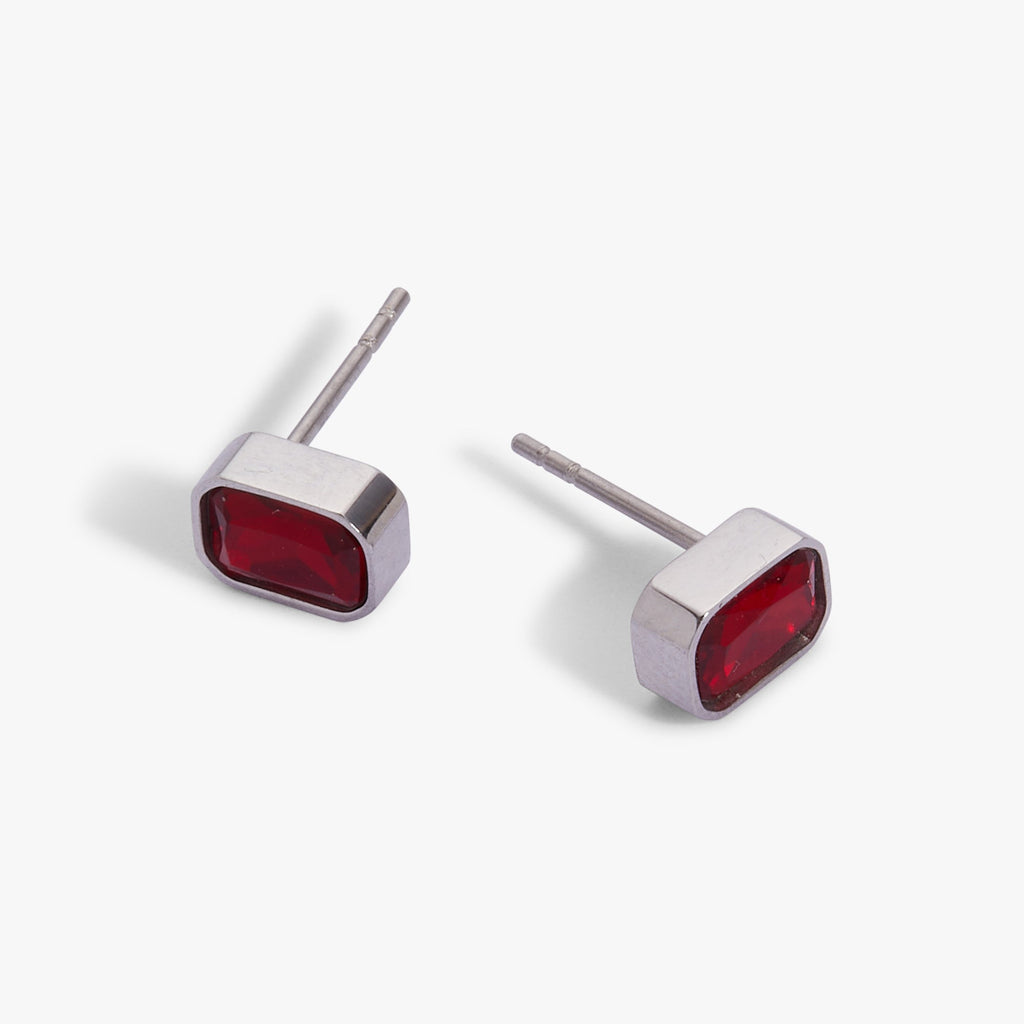 July Emerald-Cut Birthstone Stud Earrings